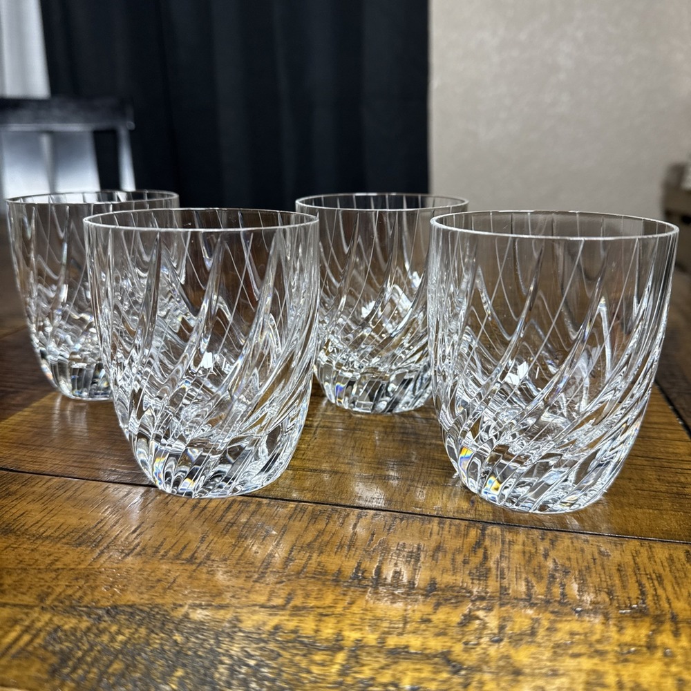 Set of‎ 4 Retired MIKASA Swirl Cut Crystal Double Old Fashioned Glasses Germany